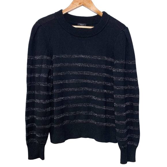 Rails NEW Allegra Cashmere Cotton Metallic Stripe Sweater Black Silver Medium - Picture 3 of 13